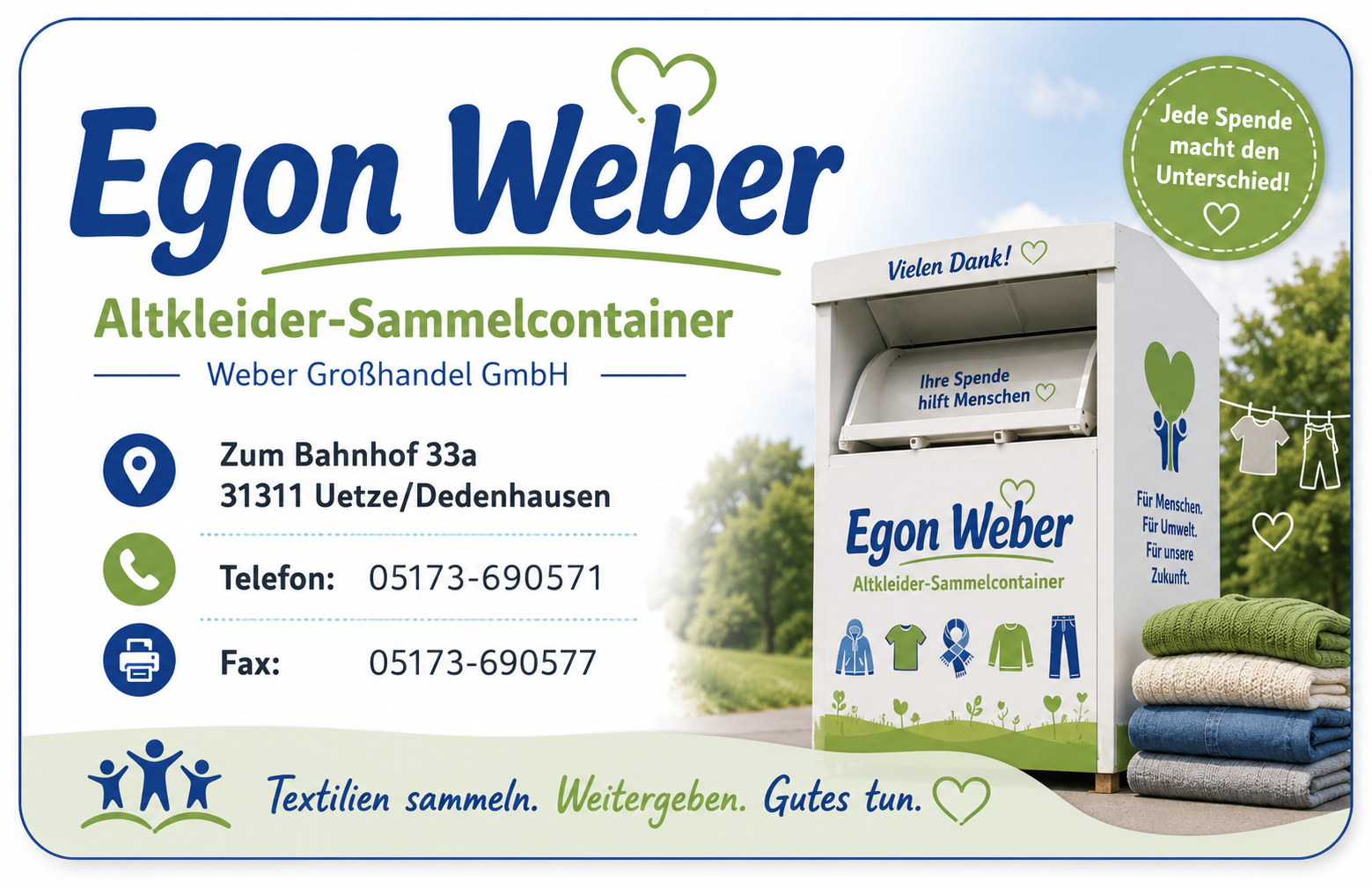 Visitenkarte Weber Schuhgroßhandel UG – Altkleider-Sammelcontainer